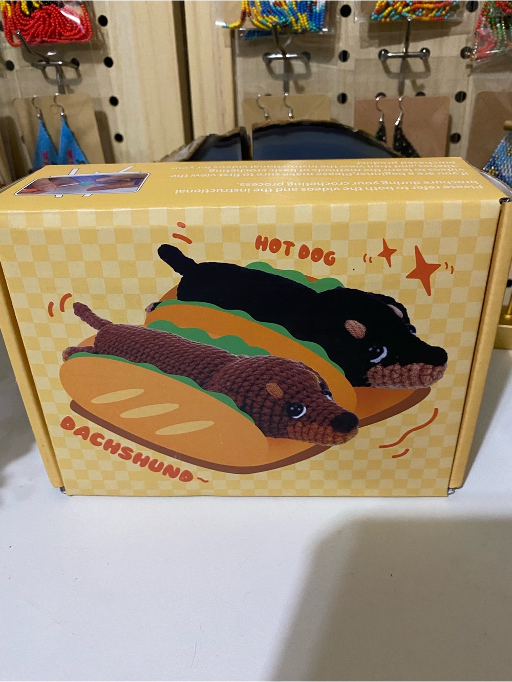 Plush Dachshund Hot Dog crochet kit- Brown & Black